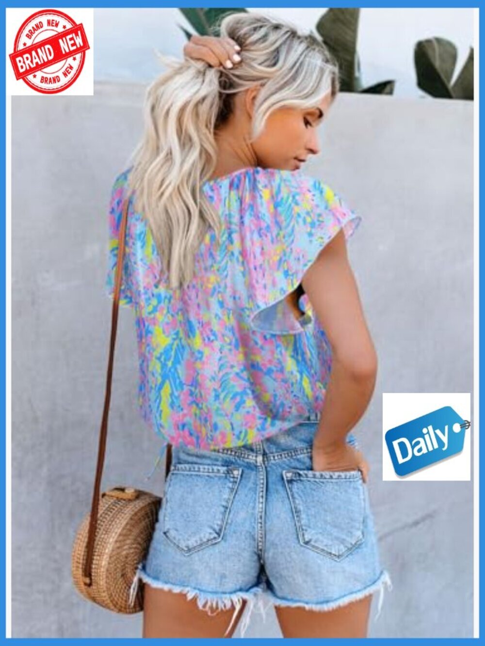 Boho Floral V-Neck Blouse, Lightweight Polyester, Loose Fit Summer Top - Picture 5 of 7